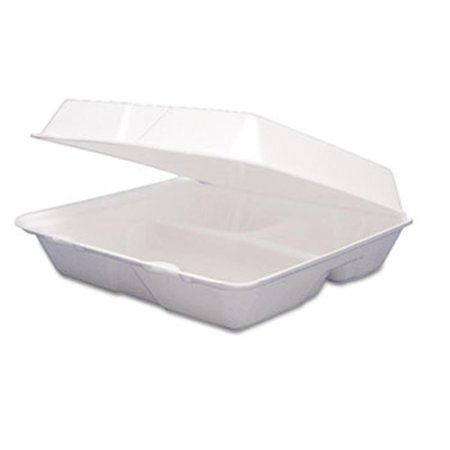 MADE-TO-ORDER Foam Container; Hinged Lid; 3-Comp; 9 1/2 x 9 1/4 x 3; 200/Carton MA39523